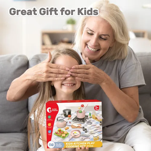 Miniatura 7 de CUTE STONE Juego de accesorios de cocina, juego de juguetes de cocina para niños con ollas y sartenes, placa de cocina electrónica de inducción