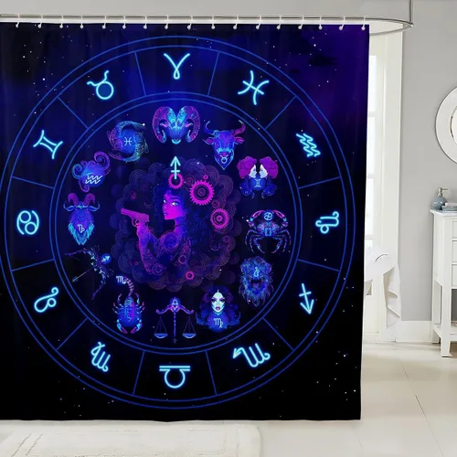 Miniatura 14 de Piscis - Cortina de baño de 72 pulgadas de ancho x 72 pulgadas de largo, 12 patrones de constelación para niños, niñas, niños, niñas, juego