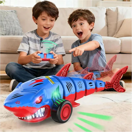 Laradola Coche de juguete RC Shark para niños: vehículo de control remoto de 2.4 GHz con luces LED, giros de 360° y acción todo terreno – Perfecto