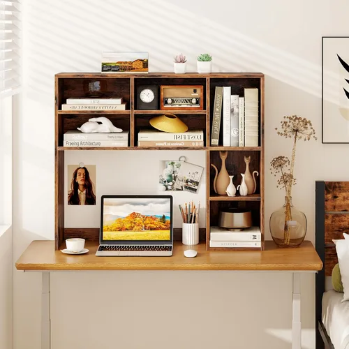 Miniatura 17 de LDAILY Desktop Bookshelf, 2-Tier Office Desk Shelf Organizer Desk Hutch with 4 Shelves, 37’’L Wood Storage Rack Display Shelf for Computer Desk