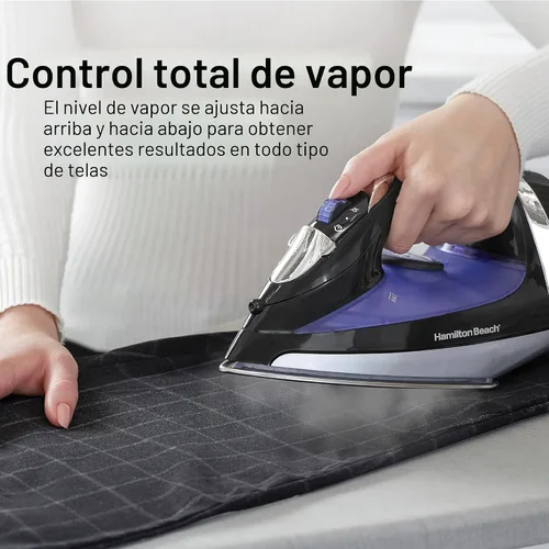 Miniatura 6 de Hamilton Beach Plancha de vapor para ropa y prendas de vestir con suela de acero inoxidable de prensa suave, 1200 vatios, cable retráctil de 8 pies