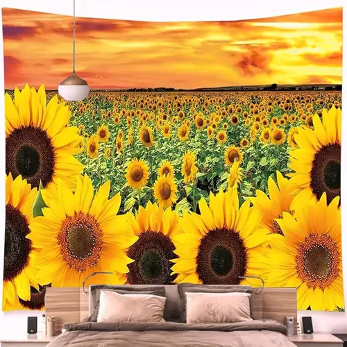 Miniatura 13 de FENDROM Tapiz de paisaje de girasoles, galaxia, luna, estrellas, paisaje, arte de pared, decoración de pared natural para dormitorio, sala de estar