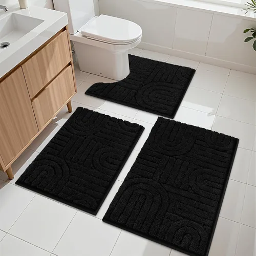 Miniatura 14 de Vaukki Juego de alfombras de baño de 3 piezas, color beige, lavables, antideslizantes, suaves, para ducha y bañera, alfombra de microfibra