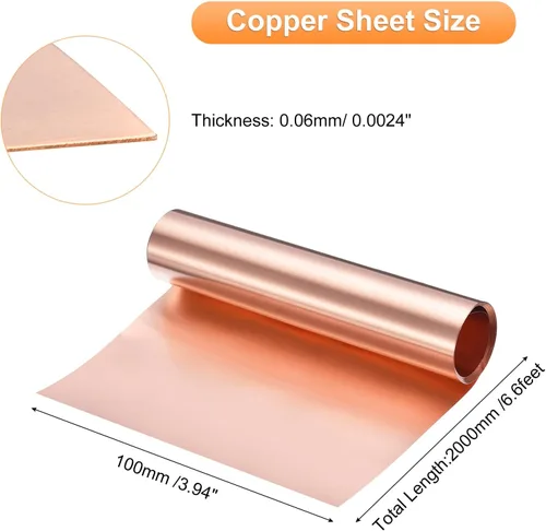 Miniatura 26 de uxcell Rollo de lámina de cobre de 78.740 in x 0.394 in x 0.001 in, 99.9% de tira de cobre puro de cobre intermitente placa de lámina de metal