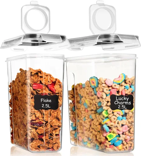 Shazo Paquete de 2 recipientes pequeños herméticos para cereales con tapas, perfecto para ahorrar espacio, sin BPA, organización de despensa y