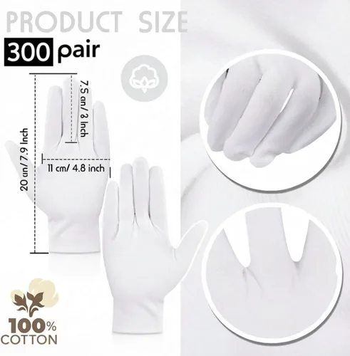 Miniatura 3 de Jecery Guantes de algodón blanco paquete a granel hidratante durante la noche eczema de mano seca delgada forro de inspección para joyería colección