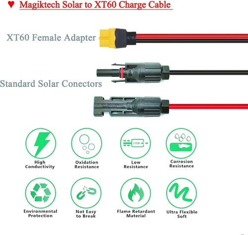 Miniatura 2 de Cable de extensión de carga solar a XT60, conector solar de 12 pies a XT60, cable adaptador para puerto de entrada XT60, estación de energía