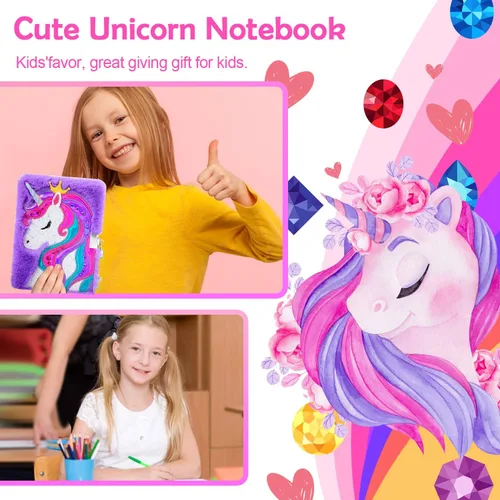 Miniatura 6 de Diario de unicornio para niñas con cerradura, juguetes de unicornio de peluche, regalo para niñas adolescentes, cuaderno de escritura de unicornio