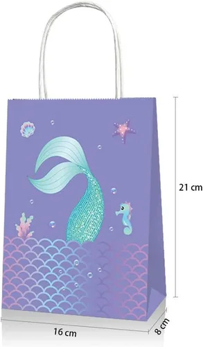 Miniatura 3 de YOMINY Bolsas de fiesta de sirena, 12 paquetes de bolsas de papel de regalo de sirena y bolsas de papel para fiesta temática de sirena, suministros