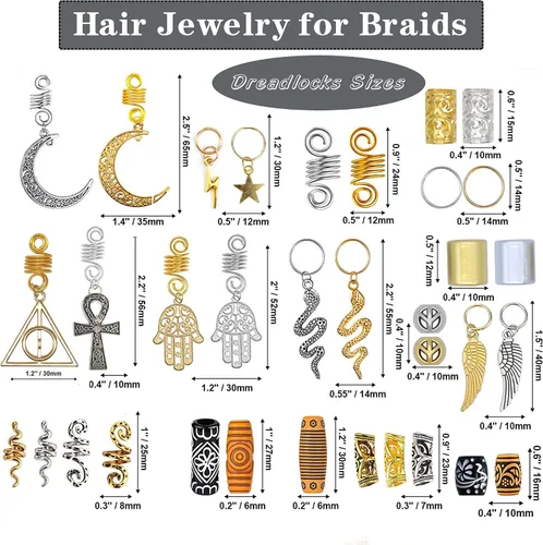 Miniatura 5 de NAISKA 184 piezas de joyería GoldHair para trenzas, aleación de metal, clips de trenza de serpiente, accesorios para rastas, adornos de Loc, cuentas