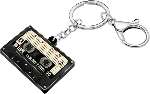 Miniatura 2 de NEWEI Llavero de cinta de casete de acrílico de los años 90 para mujer, decoración de fiesta temática de los años 80, Cinta de casete D