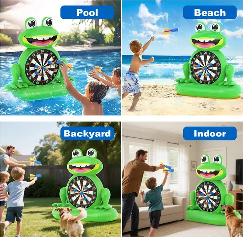 Miniatura 5 de MOONTOY Juguetes de piscina para niños, juego de mesa inflable de dardos de rana, juegos de piscina para playa y patio trasero, juguetes de agua