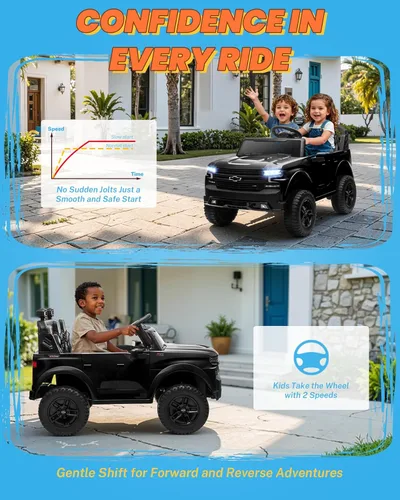 Miniatura 3 de ENYOPRO - Vehículo de 24 V con licencia Chevrolet Silverado LT Trail Boss de 2 plazas para niños, automóvil eléctrico con control remoto, cinturón
