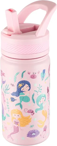 Miniatura 32 de Fanhaw Botella de agua aislada para niños de 14 onzas con tapa de pajita – Acero inoxidable de doble pared al vacío, a prueba de fugas, botellas
