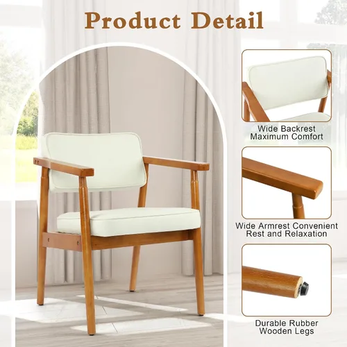 Miniatura 6 de LSSPAID Juego de 1 silla de comedor de mediados de siglo, sillón tapizado en tela de lino beige con reposabrazos de madera, respaldo cómodo, silla