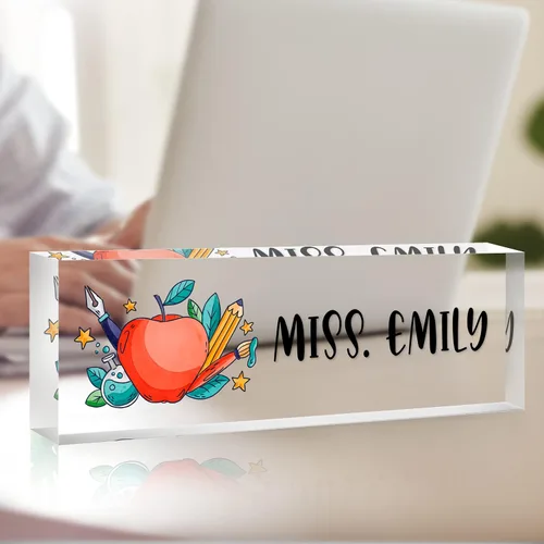 Miniatura 7 de Placa de nombre de escritorio personalizada, placas de identificación de vidrio acrílico personalizadas para escritorios, placa de identificación