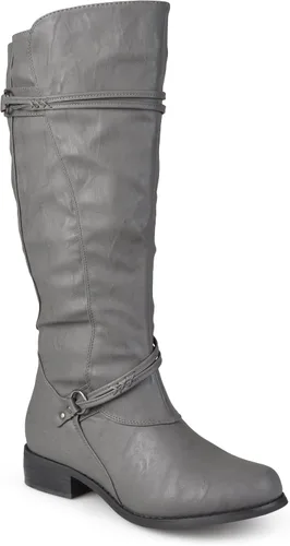 Journee Collection Botas de equitación para mujer, de tamaño regular y pantorrilla ancha con correa al tobillo, hebilla hasta la rodilla, color
