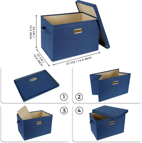 Miniatura 2 de SNWDN Paquete de 3 contenedores plegables de tela con tapas, caja de almacenamiento de tela con tapas para uso doméstico y de oficina