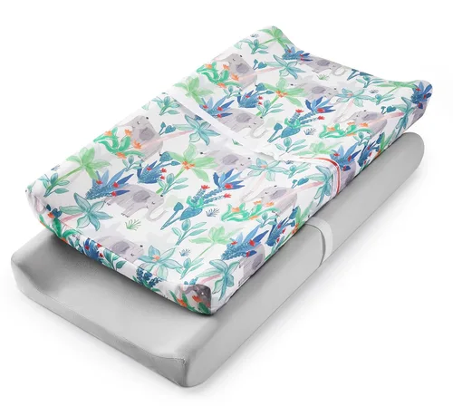 Miniatura 10 de TILLYOU Juego de funda para cambiador de pañales de material suave de jersey para niña, se adapta a almohadillas contorneadas de 32 pulgadas/34 x 16