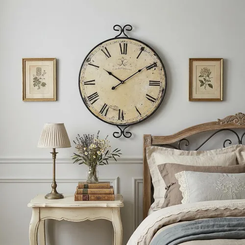 Miniatura 8 de Reloj de pared de 30 pulgadas para sala de estar, reloj de pared de granja extragrande, marco de hierro forjado con acabado dorado retro, relojes