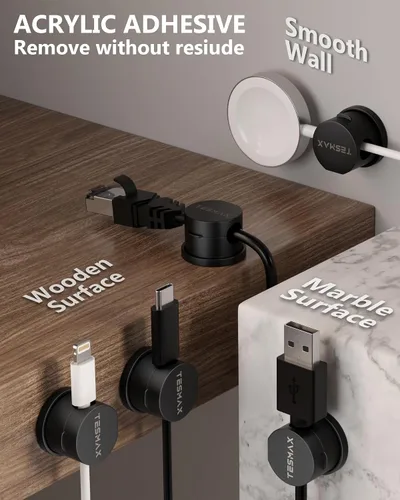 Miniatura 4 de Soporte de Cable Magnético Organizador de Cables con Rotación de 360°, Juego de 6 Clips de Cable [1s Lock] Organizadores de Escritorio Adhesivos
