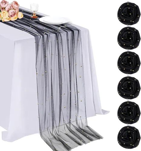 Miniatura 12 de LuoluoHouse Camino de Mesa de Perla para Centros de Mesa de Boda: Camino de Mesa de Perla de 10 pies, Decoración de Mesa de 29x120 Pulgadas de Tul