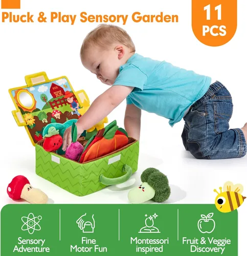 Miniatura 2 de hahaland Juguetes para bebés de 6 a 12 meses – Frutas Verduras Jardín Planta Granja Peluche 6 Month Old Montessori Sensory Toys Carrot Flower with