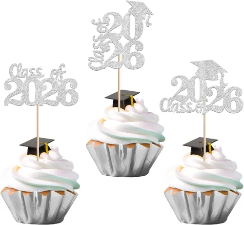 Miniatura 19 de 1 pieza de decoración para pastel de clase 2025 con purpurina, tapa de graduación 2025, decoración de pastel de felicitaciones para 2025, decoración