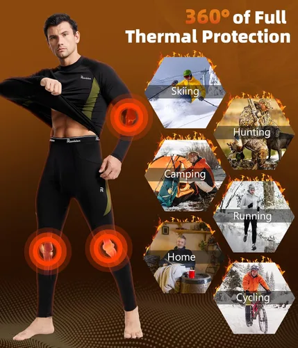 Miniatura 6 de romision 2 Pack Thermal Underwear for Men Long Johns Fleece Lined Hunting Gear Bottom Top Set Base Layer Cold Weather XS-4XL