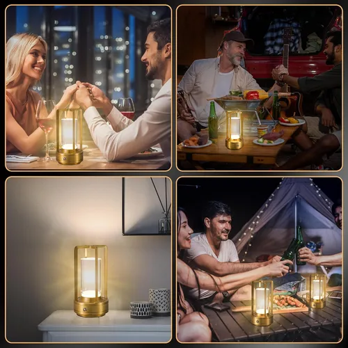Miniatura 6 de Lámpara de mesa portátil de metal, lámpara de mesa inalámbrica, luces recargables alimentadas por batería, lámparas de mesa LED, atenuación continua