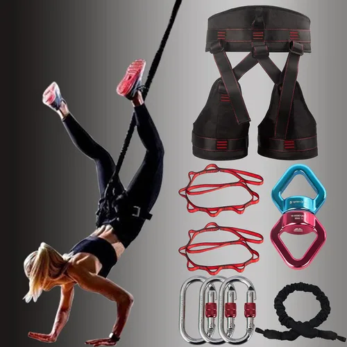 DASKING Juego de bandas de resistencia de látex natural, 3 niveles para entrenador de suspensión para gimnasio en casa, yoga y recuperación (arnés
