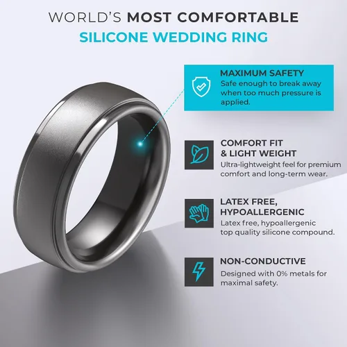 Miniatura 69 de ThunderFit Anillos de boda de silicona para hombre, 0.394 in de ancho y 0.098 in de grosor, paquete múltiple de variedad 1-7