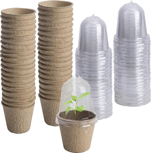 Miniatura 8 de EBaokuup 40 macetas biodegradables para siembra, macetas de vivero de plantas de 3.1 pulgadas con cúpula de humedad, macetas de turba para plantas