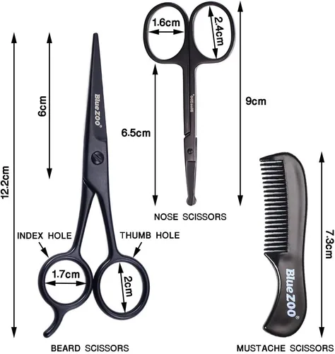 Miniatura 6 de BlueZOO Kit de tijeras y peine para bigote de barba con bolsa de almacenamiento de poliuretano, tijeras de seguridad redondeadas para el pelo