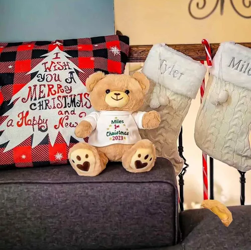 Miniatura 2 de DIBSIES Oso de peluche personalizado para la primera Navidad del bebé, 12 pulgadas