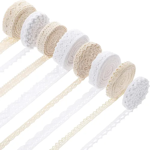 Tatuo Cinta de Encaje de Algodón de 40 Yardas, Cinta Vintage de Crochet de Algodón con Borde Festoneado para Decoración de Bodas Nupciales, Paquete