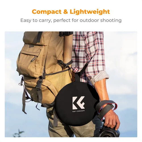 Miniatura 6 de K&F CONCEPT 24" x 36" (60x90cm) Reflector Oval Plegable 5 en 1 con Bolsa de Transporte, Tela Reflectante Oro, Plata, Negro, Blanco y Tela