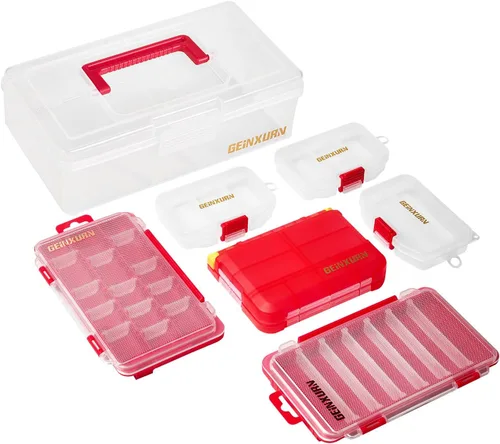 Miniatura 12 de Geinxurn Organizador pequeño de piezas de almacenamiento plano, 2 piezas, caja de herramientas de plástico transparente portátil rojo