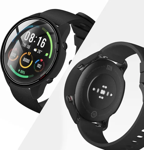 Miniatura 6 de Paquete de 2 fundas con protector de pantalla de vidrio templado compatible con Xiaomi Mi Watch, dureza 9H 360°, carcasa de PC completa negra +