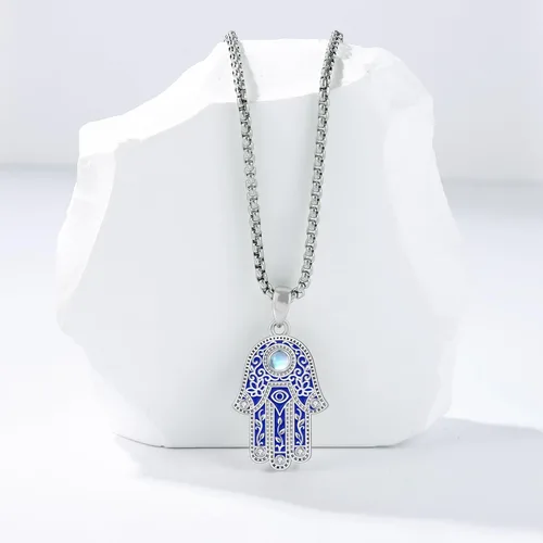 Miniatura 125 de Aniu Joyería de plata de ley 925 Hamsa de Fátima para mujer con circonita cúbica, viene con caja de regalo negra
