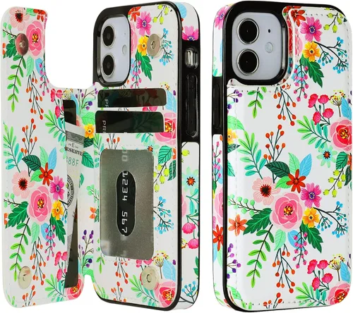 Miniatura 11 de HAOPINSH Funda tipo cartera para iPhone 12 Mini con tarjetero y diseño de girasoles de bandera americana, tapa trasera de piel sintética, ranuras