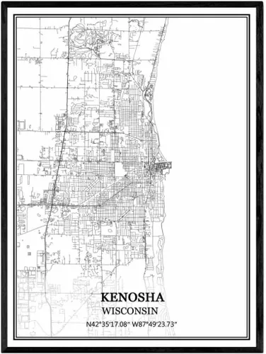 TANOKCRS Kenosha - Póster impreso en lienzo con diseño de mapa de Estados Unidos de Estados Unidos, sin marco, moderno, en blanco y negro, regalo de