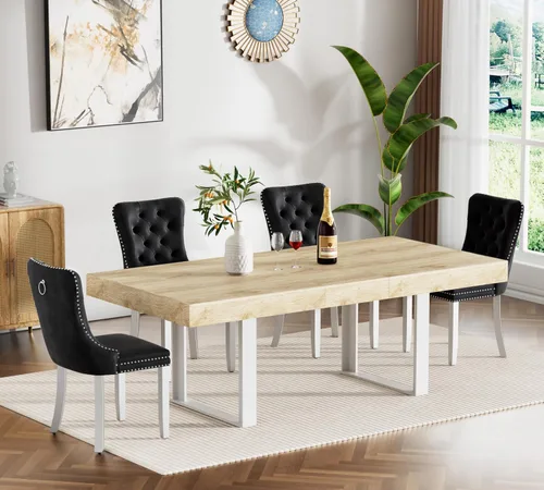 Miniatura 13 de Juego de mesa de comedor extensible marrón de 7 piezas para 6, 63 a 78.74 pulgadas, moderno juego de mesa de cocina y comedor, mesa de comedor Mesa