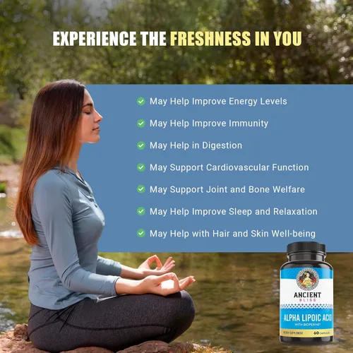 Miniatura 4 de Ancient Bliss Suplemento de ácido alfa lipoico, antioxidante y apoyo energético, suplemento ALA con bioperina, sin gluten y soja, 600 mg por