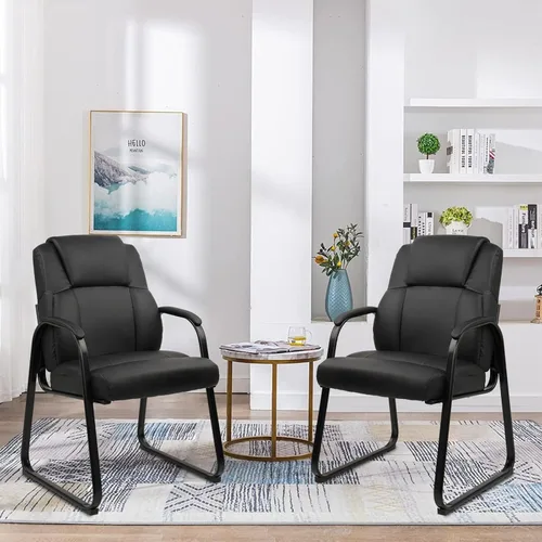 Miniatura 2 de CLATINA Silla de recepción de cuero para invitados con base de trineo, sillón estacionario de oficina con reposabrazos acolchados para reuniones