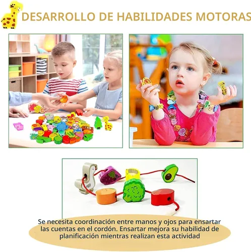 Miniatura 5 de 46 piezas Montessori de madera con cordones de juguetes para niños pequeños, animales educativos para atar frutas, granjas, roscado, cuentas Arcoír