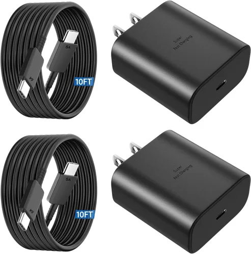 Miniatura 12 de Cargador súper rápido Samsung USB-C de 45 W tipo C de 8 pies, cable de carga rápida con bloque de cargador de pared de teléfono Android para Samsung