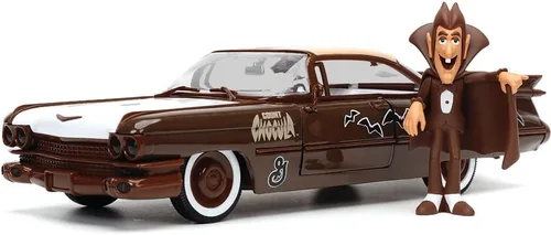 Jada Toys Count Chocula 1:24 1959 Cadillac Coupe DeVille - Vehículo fundido a presión con figura de Count Chocula, juguetes para niños y adultos