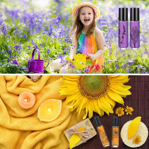 Miniatura 5 de Patelai Paquete de 10 botellas de aceite esencial con rodillo de 0.3 fl oz, botellas de vidrio vacías rellenables, contenedor de perfume con bolas