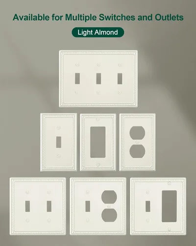 Miniatura 7 de Paquete de 4 placas de cubierta para interruptor de luz de palanca individual, cubiertas decorativas de perlas, placa de pared de metal almendra